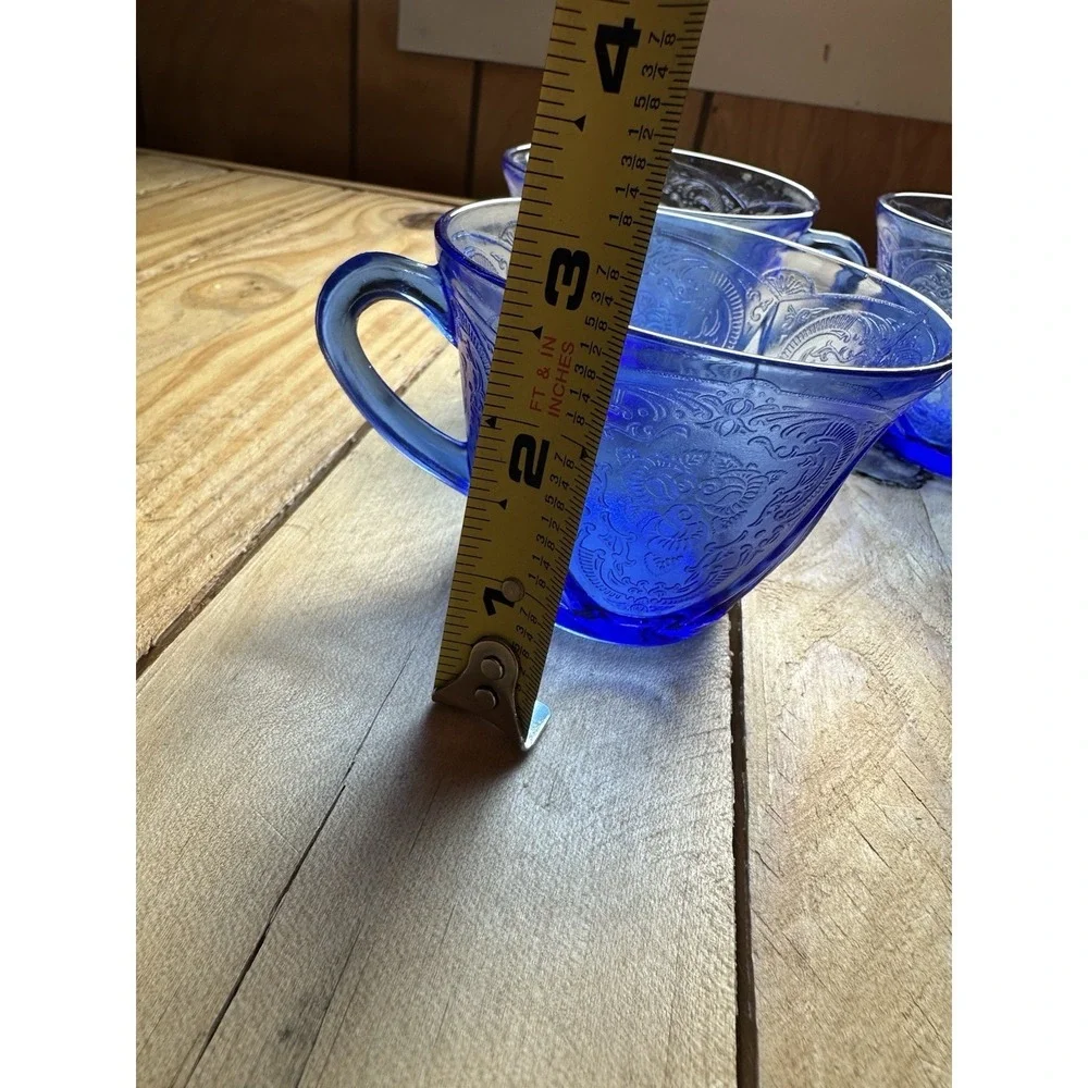Vintage Depression Hazel Atlas Royal‎ Lace Cobalt Blue Cup Set Of 4